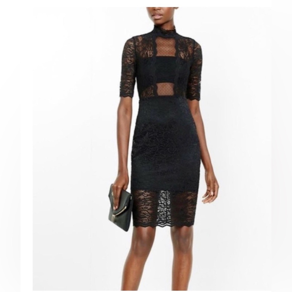 Express Lace Mock Neck Sheath Dress – Navy
 NWT